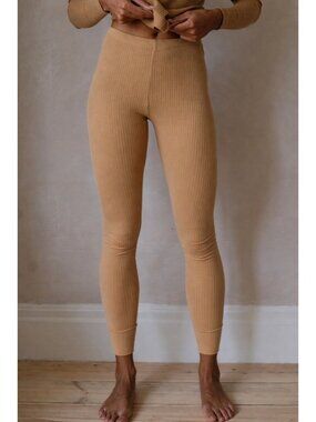 NWT The Simple Folk Womens Ribbed Organic Cotton Leggings Size US 18 ~ Camel
